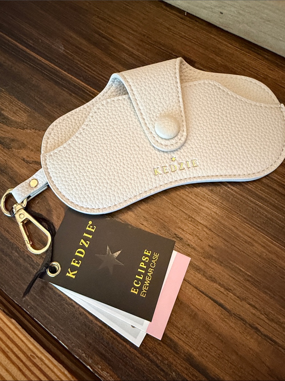Cream Textured Leather Eyewear Case with Key Clip